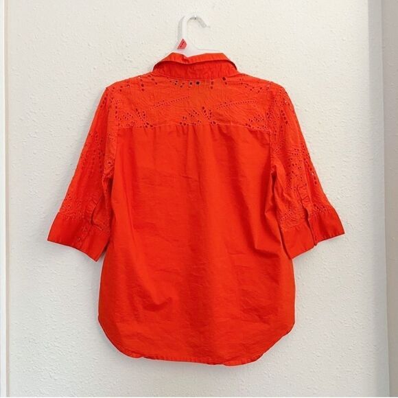 New York & Company 7th Avenue Cotton Eyelet Button Front Shirt Size Medium - Picture 3 of 5